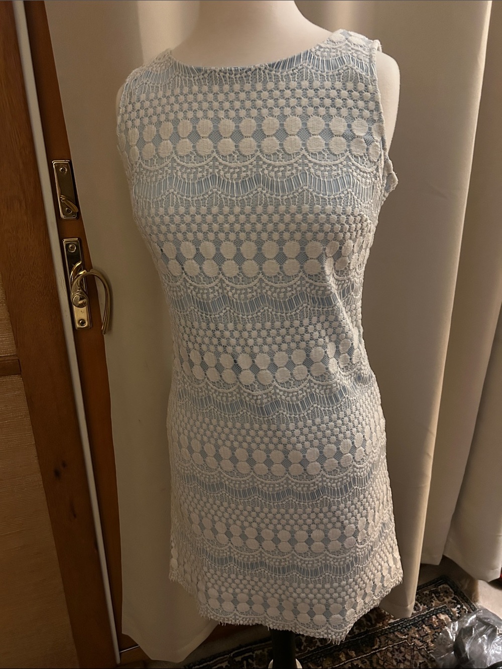 Eliza J Light Blue and White Crochet Shift Dress